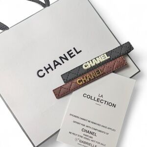 CHANEL 2Pc Lg Brown/Blk Quilted Hair Clips & Gift Bag